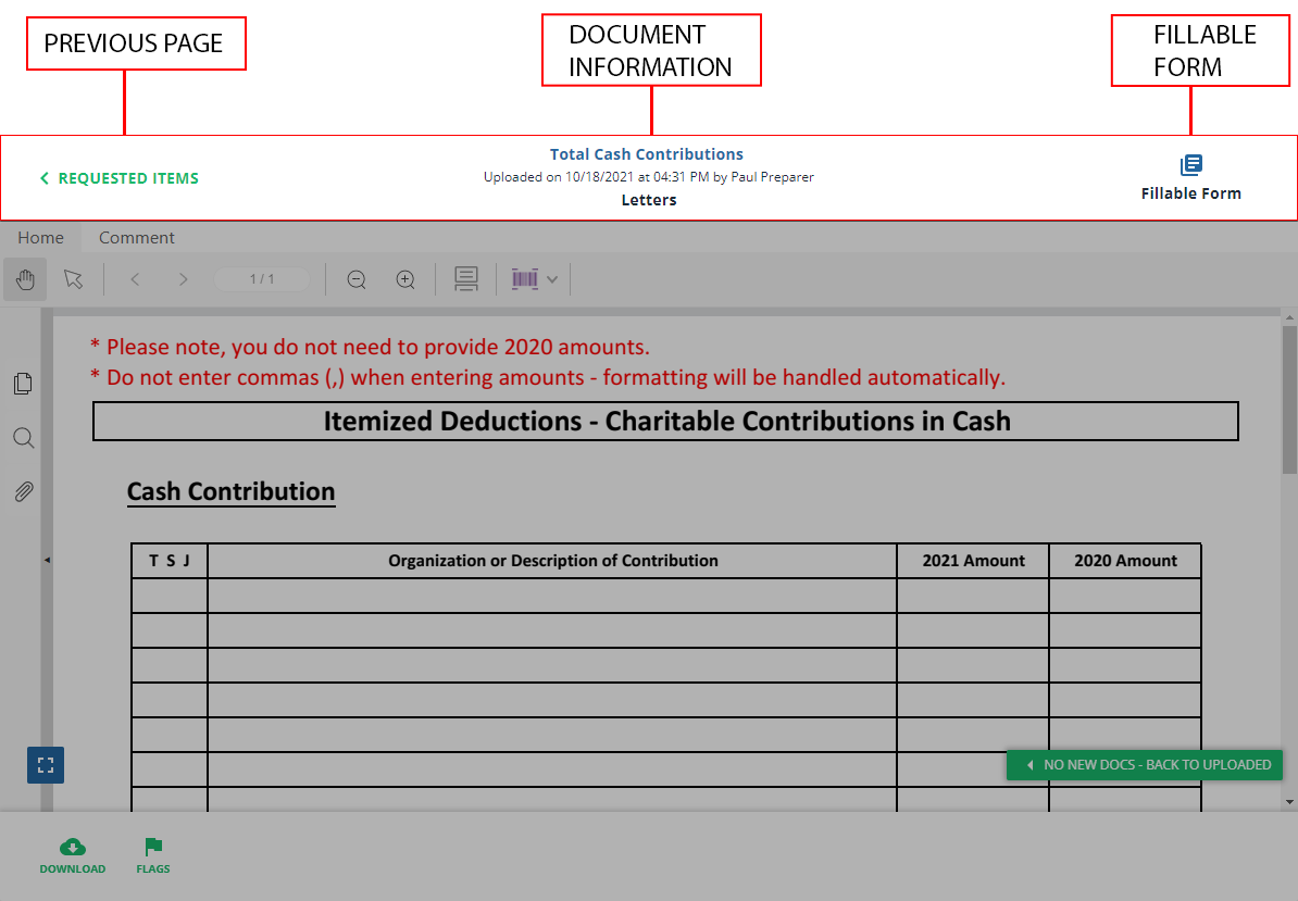 Labeled header for the document viewer