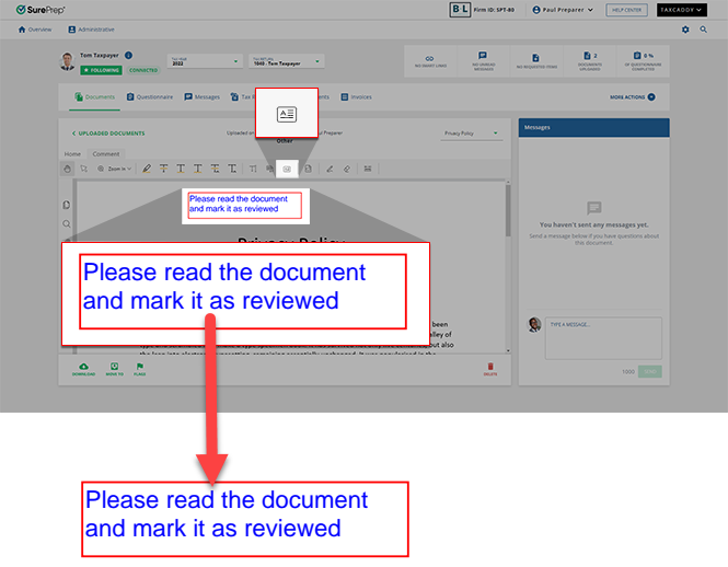 Textbox placed on the document