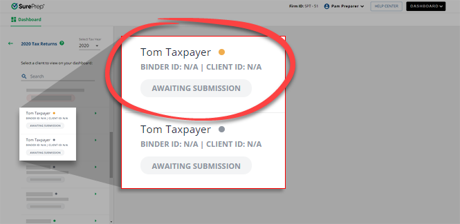 Client in Reviewer dashboard