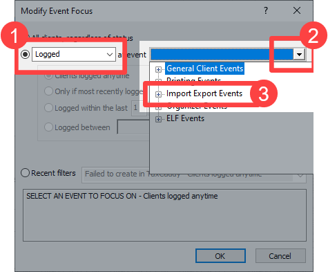 Import Export Events int he Modify Event Focus window