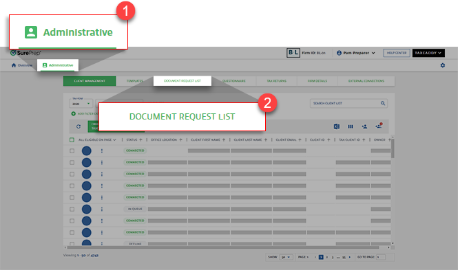 Select Administrative, then select DOCUMENT REQUEST LIST