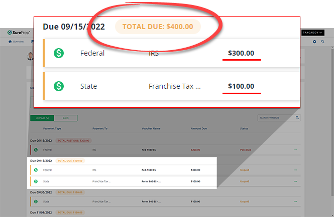 Total of all payments for a specific date