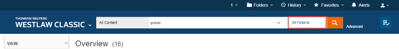 Select All Federal to open jurisdiction selection when you search.